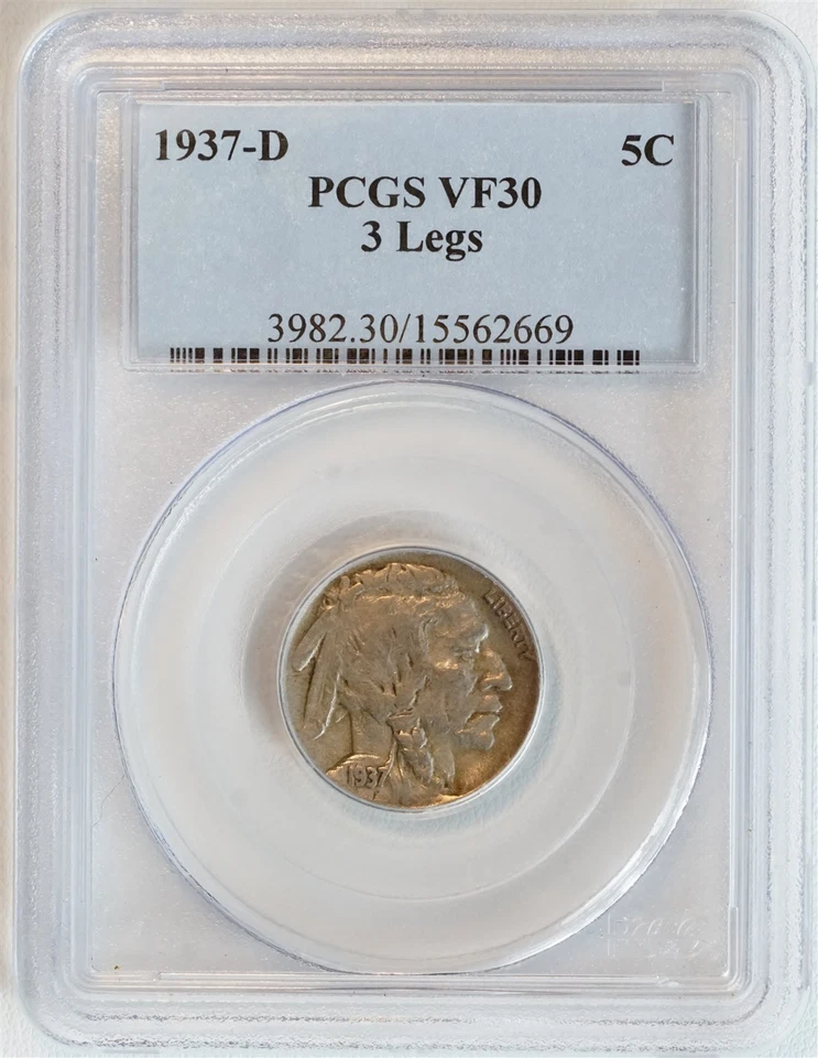 1937 D Buffalo Nickel PCGS VF 30 3 Legs 5C - Image 1 of 4