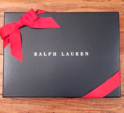 Caja de regalo rectangular Ralph Lauren azul marino dorado letras 13" x 10" x 2"  Foto 1 de 4