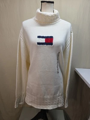 Suéter de Colección Años 90 y2k Tommy Hilfiger Grueso Tejido con Cable Cuello Tortuga Para Mujer 3X Nuevo con Etiquetas  Foto 1 de 4