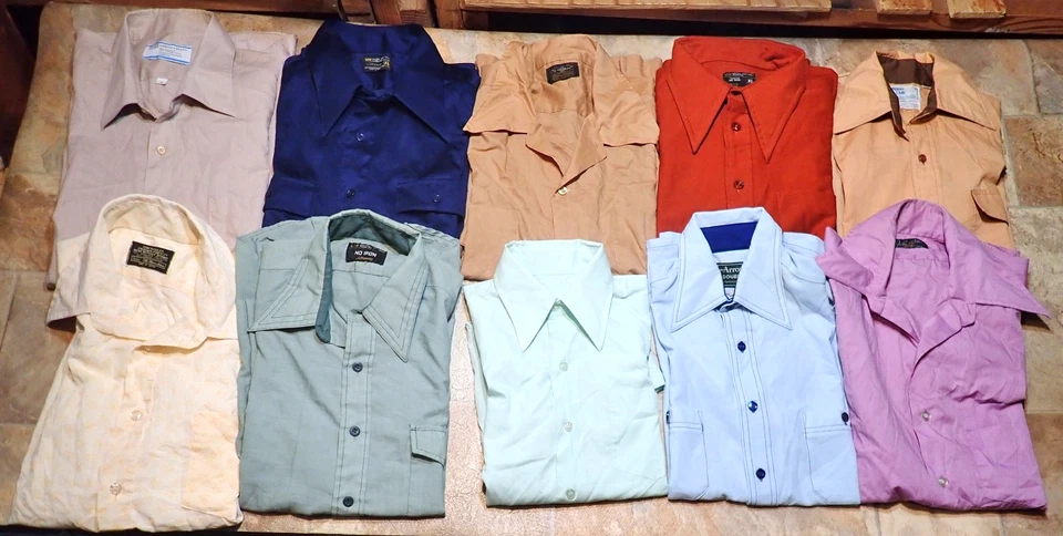 Lote De 10 Camisas Disco Mixtas Vintage Cuello Punta Daga Años 60 70 Rockabilly Foto 1 de 4