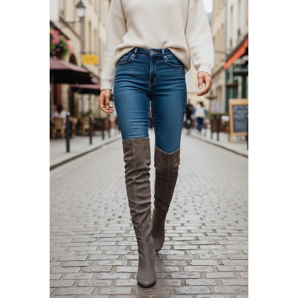 A New Day Tonya Taupe Stretch Over-the-Knee Heeled Boots Sz 10 NIB - Image 1 of 4