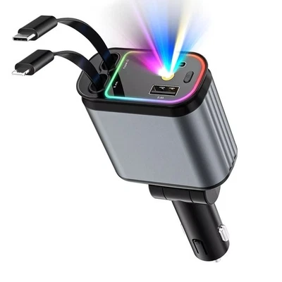 Retractable Car Charger 4 Devices Simultaneous PD 66W Fast Charging 12-24V - Image 1 of 4