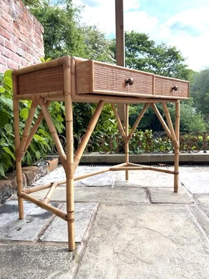 Mid Century Vintage bamboo rattan desk console dressing table - Image 1 of 4