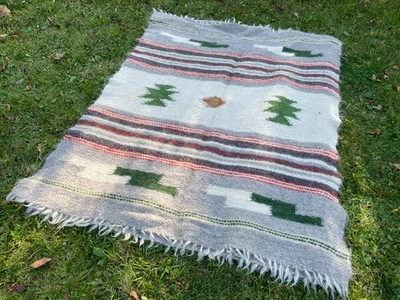 100% Wool Rug Woven Floor Genuine Carpet Handmade Gift Home Living Room - Image 1 of 4