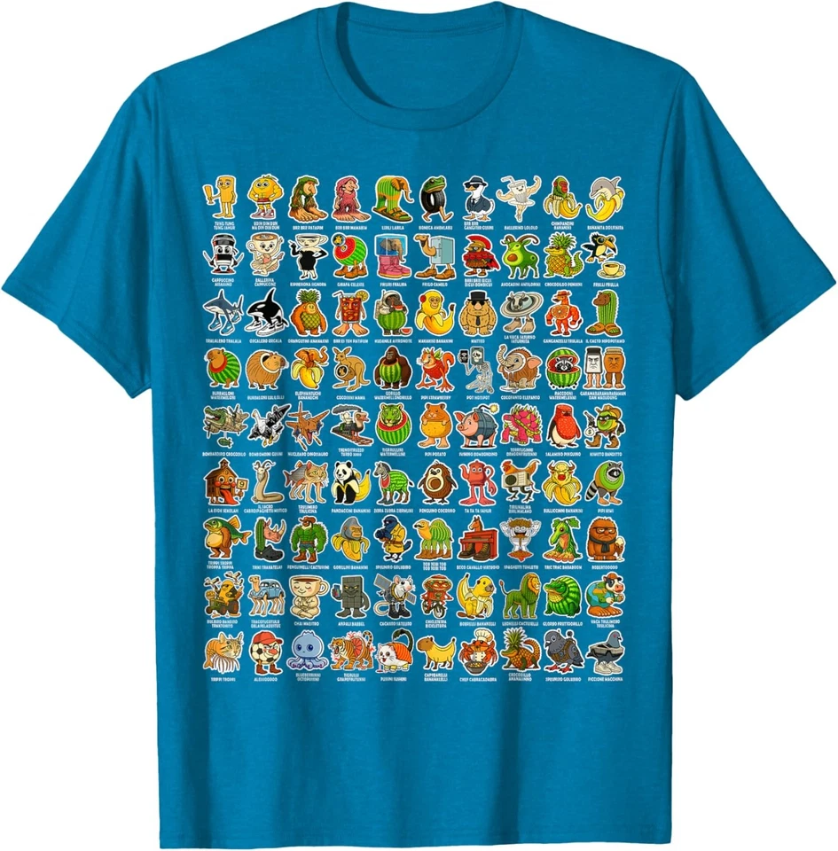 Camiseta Italiana-Brainrot Meme 90 Personajes Brainrot Unisex Foto 1 de 1
