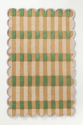 Vintage Wool Plaid Green Tufted Rug by Anthropologie - Handmade Wool Area Rug - Image 1 of 3