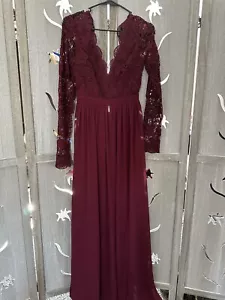 Maniju MAXI Vestito Abito Lungo Formale Damigella Marrone Pizzo Manicato NUOVO - Foto 1 di 10