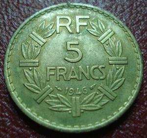 1946 FRANCE 5 FRANCS IN AU CONDITION (KM# 888a.2) STRUCK FOR AFRICAN COLONIES - Picture 1 of 2