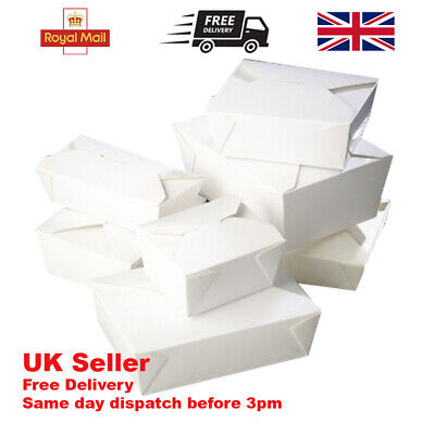 White Leakproof Greaseproof Cardboard Boxes Various Sizes Takeaway Disposable • 120£