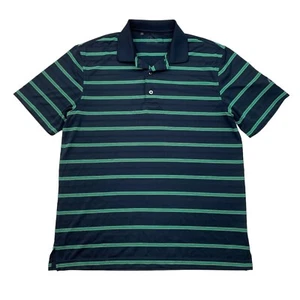Monterey Club Polo Shirt Mens XL Extra Large Navy Blue Green Striped Performance - Picture 1 of 9