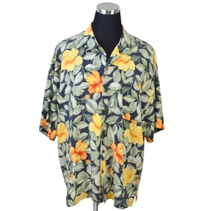 Camicia uomo Tommy Bahama XXL blu navy verde giallo floreale copyright 100% seta - Foto 1 di 7