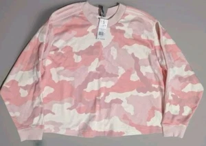 Adidas Women's 2X Pink White Camo Sweatshirt 3 Stripe XXL Sport Acticlve Leisure - Picture 1 of 7