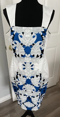 Worthington Women's White Blue Black Floral Sheath Sleeveless Dress Size 12 - Image 1 of 4