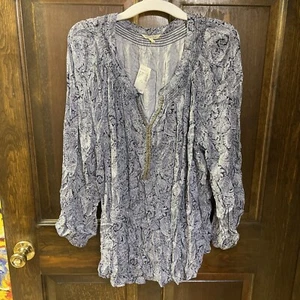 Womens Krazy Kat Dressbarn shirt blouse top size 3X blue paisley bead V-neck  A6 - Picture 1 of 8