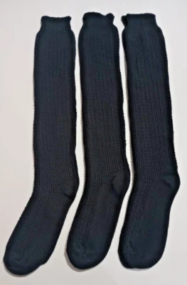 LADIES BLACK HUE CROCHET SLOUCHY KNEE SOCKS 3 PR FITS SHOES 6-9 NWOT - Image 1 of 4