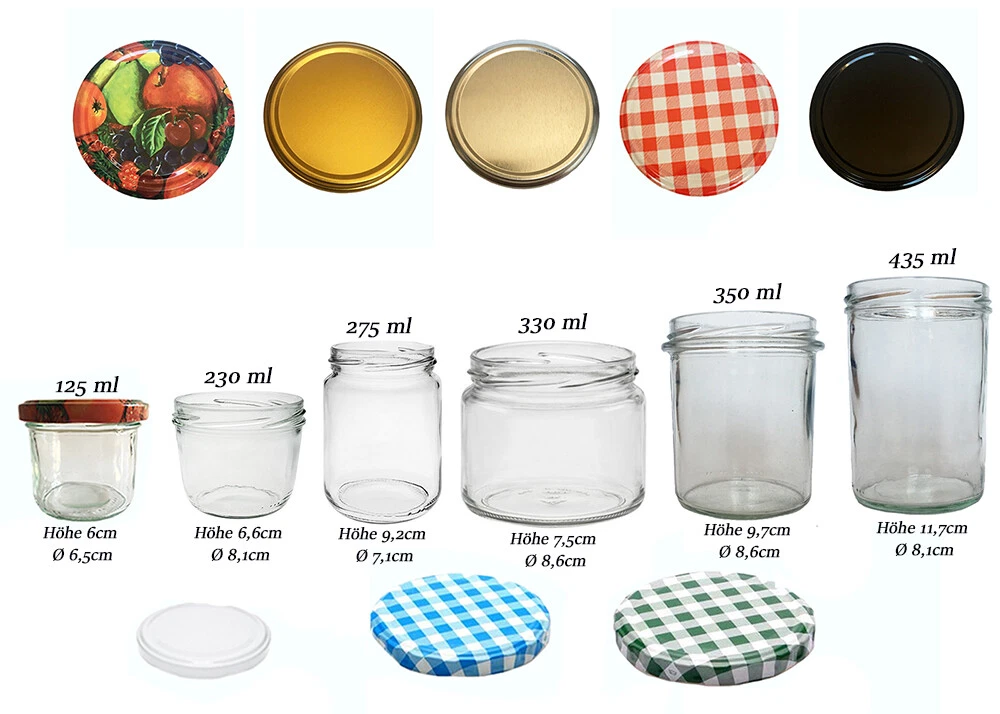 Einmachgläser Deckel-Set | 8 Stück, Für Normale Öffnung | 2-teilig Mit Metalldeckel Und Band