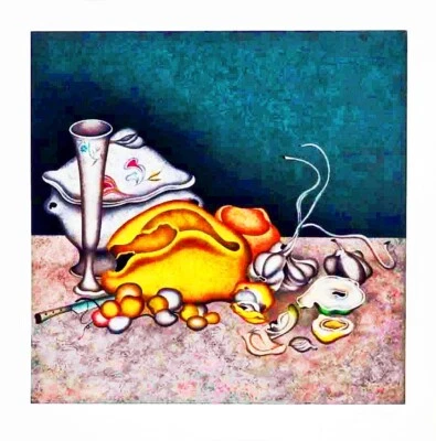 SERIGRAFIA NOTURNA EM CINZA E DOURADO (papel branco) 80 cores S/N - Mihail Chemiakin  - Imagem 1 de 4