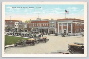 Newton Iowa IA Downtown Public Square 1920s Cars Postcard - Picture 1 of 2