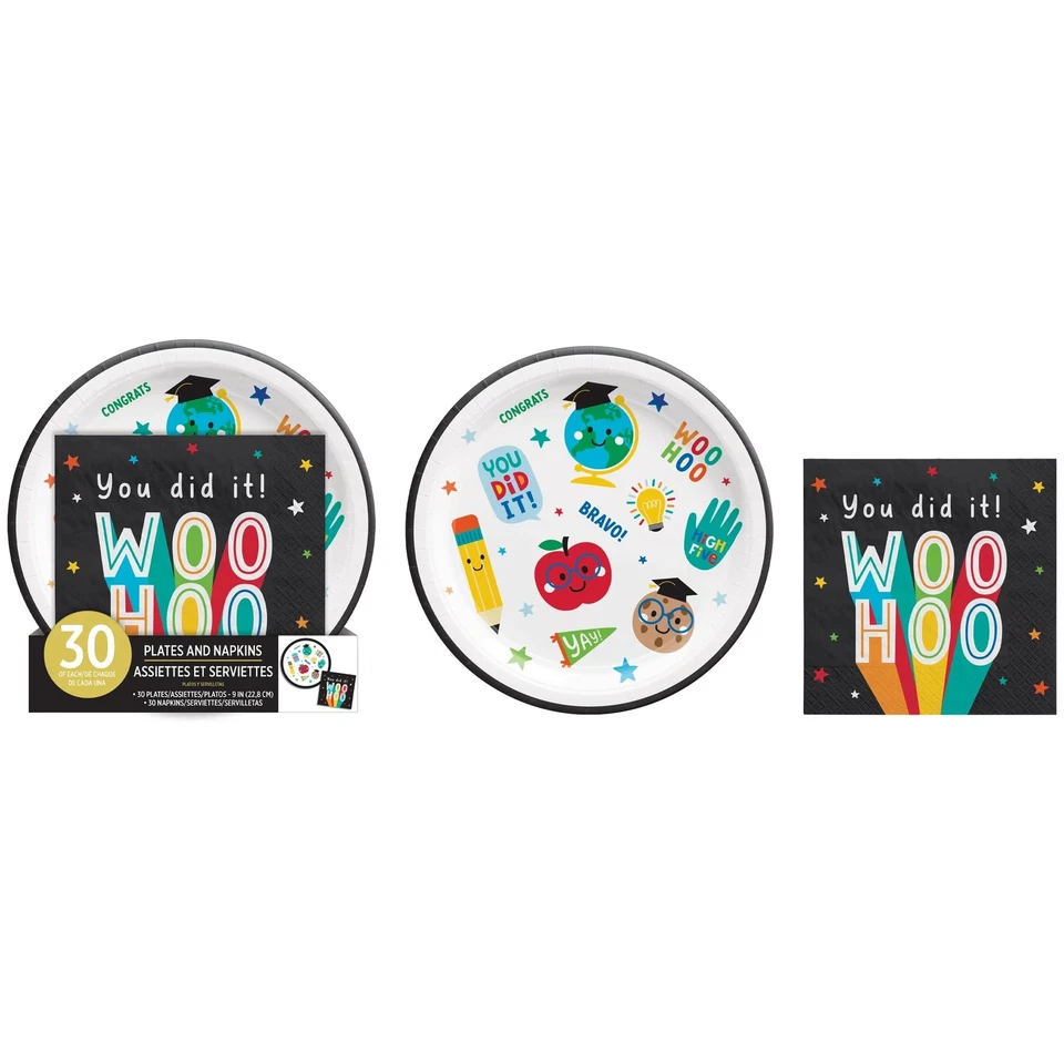 Graduation Fun College School University Theme Party Paper Plates & Napkins Set - Image 1 of 1