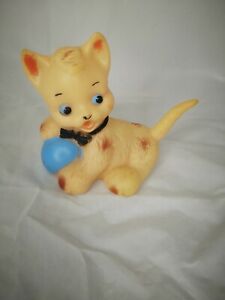 Vintage Rubber Squeak toy Cat & Ball & Bow Ledra Ledraplastic Italy NON WORKING