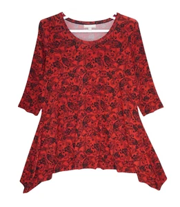 Woman Within Blouse Size 18/20 L Red Floral 3/4 Sleeve Tunic Top - Picture 1 of 8