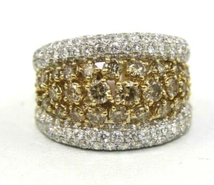 Natural Yellow Round Diamond Cluster Wide Ring Band 14k Yellow Gold 3.85Ct - Picture 1 of 7