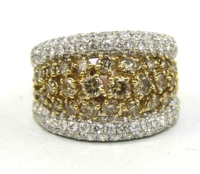Natural Yellow Round Diamond Cluster Wide Ring Band 14k Yellow Gold 3.85Ct - Image 1 of 4