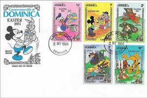 Mickey Mouse Bunnies Easter Disney Stamp Set Dominica FDC Cover 1984 - Picture 1 of 1