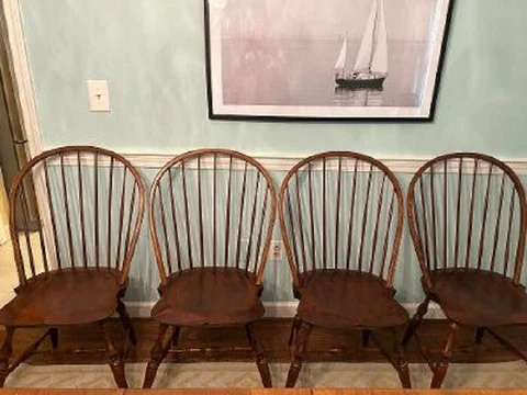 Set of Four (4) Warren Chair Works Windsor Chairs Cover
