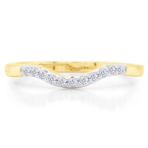 Natural Diamond Accents Curved Wedding Band Ring 14K Yellow Gold Plated - Picture 1 of 10