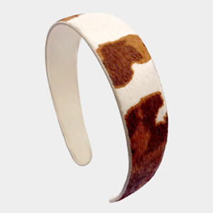 NEW Brown & White Cowhide Animal Pattern Genuine Leather Headband Hair Band