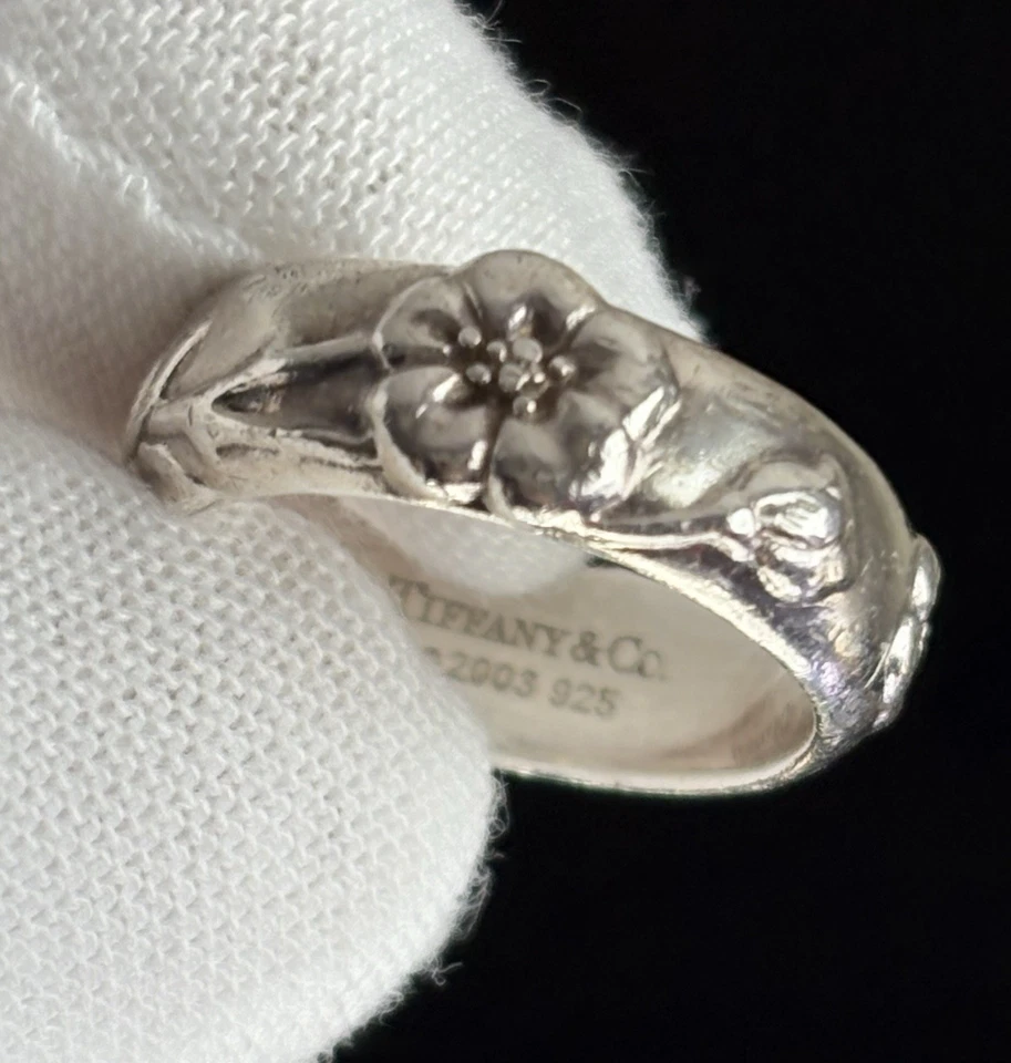 TIFFANY & Co. Nature Rose Flower Ring Sterling Silver 925 Band Size 5 Vintage - Image 1 of 4