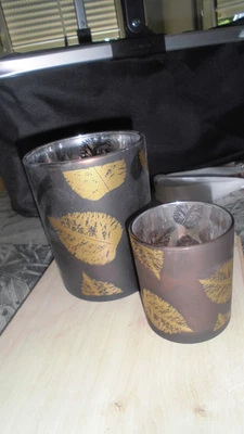 Herbst Windlichter 2 Stück mit Blätter  10 x13 cm und 7 x8 cm - Bild 1 von 3