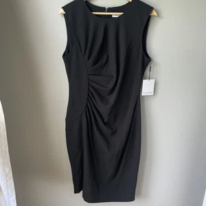 NWT Calvin Klein Black Asymmetrical Ruched Sheath Dress Size 10 NEW Sleeveless - Picture 1 of 9