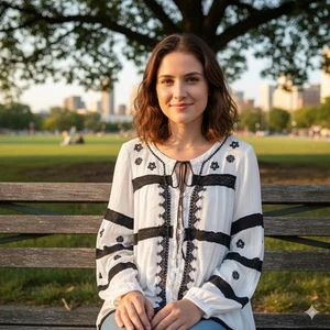 Free People Top S Black White High Low Gauze Embroidered Crochet Peasant Boho  - Picture 1 of 12