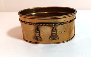 Vintage rustikaler Hosley Messing ovale Wanne Pflanzgefäß, gereilt mit Band Quasten USA - Bild 1 von 4