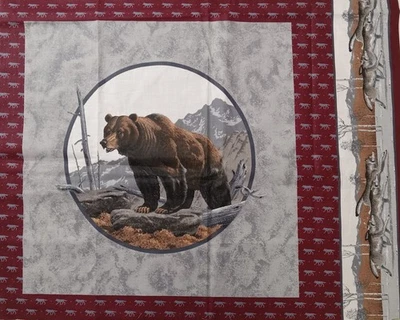 Vintage~Cranston~"Brown Bear in Autumn"~Cotton Fabric Panel ~ 14.75"x14.75"  - Image 1 of 3