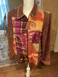 Vintage CRYSTAL Jacke Medium Herbst Kunst Farben Patchwork durchgehender Reißverschluss Manschette L/S KOSTENLOSER VERSAND - Bild 1 von 9