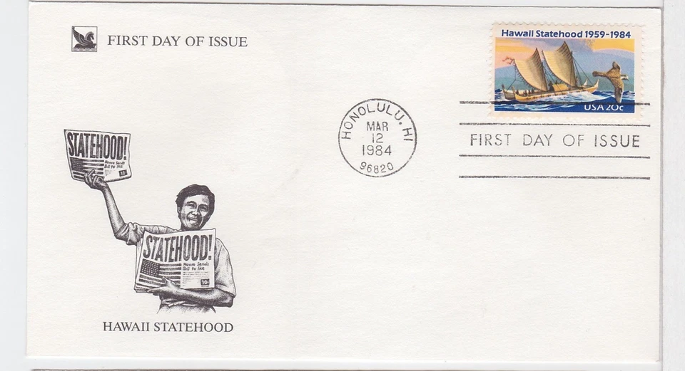 TurtlesTradingPost- Hawaii Statehood  1984 #2080 FDC Readers Digest Cachet - Image 1 of 1
