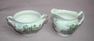 Vtg. MCM JOHNSON BROS. HAPPY ENGLAND CREAMER & SUGAR BOWL - Foto 1 di 7
