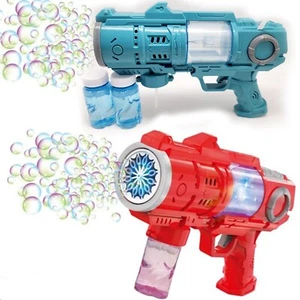 2 Pack Light Up Space Bubble Guns with 4 Bottles Bubble Refill Solution 12 Holes - Picture 1 of 8