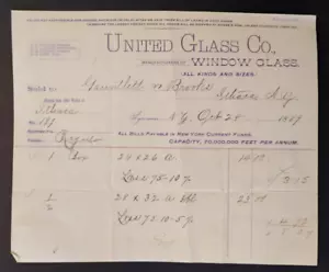 1889 United Glass Co. Billhead fattura Siracusa, New York - Foto 1 di 1