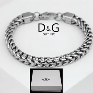 DG Men's 8.5" Stainless Steel 8mm Classic Franco Chain Bracelet High Polish.Box