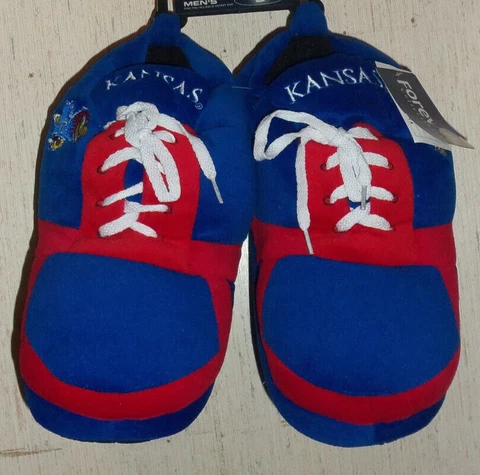 NWT MENS NCAA KU KANSAS JAYHAWKS Micro Fleece LACE UP Slippers  SIZE M (9-10) Cover