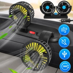 2 Speeds 12V Car Dual Head Cooling Fan 360° Rotatable Vehicle Truck Air Cooler - Picture 1 of 40