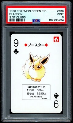 Pokemon FLAREON Japanese GREEN Back 9 of Clubs POKER Playing Cards #136 - PSA 9 - Image 1 of 2