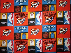 OKLAHOMA THUNDER CHECKED NBA LICENSED QUILTING COTTON FABRIC FQ - Picture 1 of 6