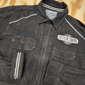 Affliction Black Premium Button Shirt Mens L Limited Edition Embroidered - Picture 1 of 6