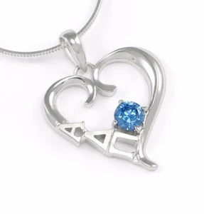 Alpha Delta Pi Sorority Heart Pendant with Blue CZ Crystal | ADPi Sorority Gifts - Picture 1 of 2