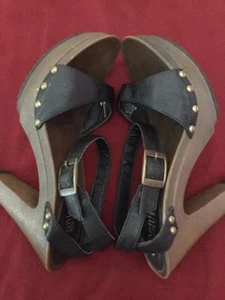 Women’s Fancy Black Sandals Size US 7.5 NWOB (Retail150.00$)Real Leather,Wood - Bild 1 von 12